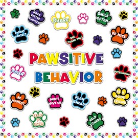 Justforjoyful Dog Paw Bulletin Board Set Pawsitive Behavior Classroom Bulletin Board Decoration Dog Paw Prints Cutouts Trim Borders Paw Prints Cutouts for Education Craft School Supplies Decor
