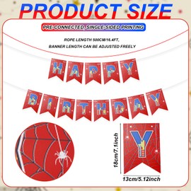 Spider Themed Birthday Banner, Pre-Strung Spiderweb Happy Birthday Sign Cartoon City Design Party Decorations for Kids Boys Baby Shower Supplies