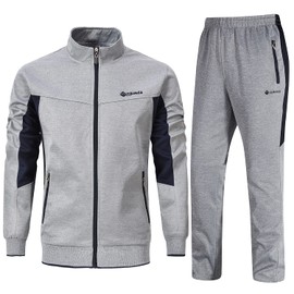 Rdruko Rdruko Mens Tracksuits Sets Running Jackets Joggers 2 Piece Casual Sweatsuits Sports Lounge Wear Navy and Light Grey M