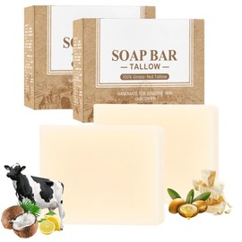 2pcs Beef Tallow Skin Care Soap - Tallow Soap Bar - Deep Cleaning Unscented Soap for Face,Body,Hand,Leg - Tallow Balm Soap - Grass Fed Beef Tallow Soap - Women,Men Daily Care Use