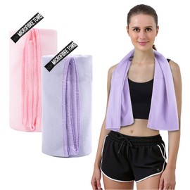 Viiotu 2 Pack Gym Towels for Women (40x80cm/16 x32), Microfiber Quick Dry Workout Towel, Super Absorbent Suede Soft & Skin-Friendly Yoga Towel for Yoga, Running, Golf & Workout (Purple+Pink)