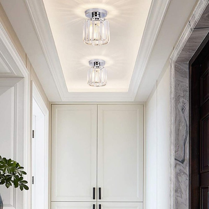 Crystal Ceiling Light Mini Chandelier Flush Mount Close to Ceiling