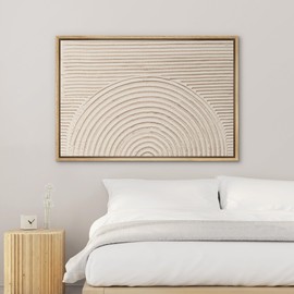 SIGNWIN Framed Canvas Print Wall Art Geometric Circle Spiral Paint Strokes Abstract Shapes Illustrations Decorative Minimal Zen for Living Room, Bedroom, Office - 24"x36" Natural