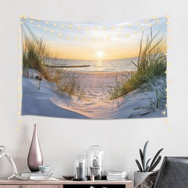 Hulnulnu Sunset Beach Tapestry Nature Tapestry Aesthetic Wall Hanging for Use in Homestays,Cafes,Companies