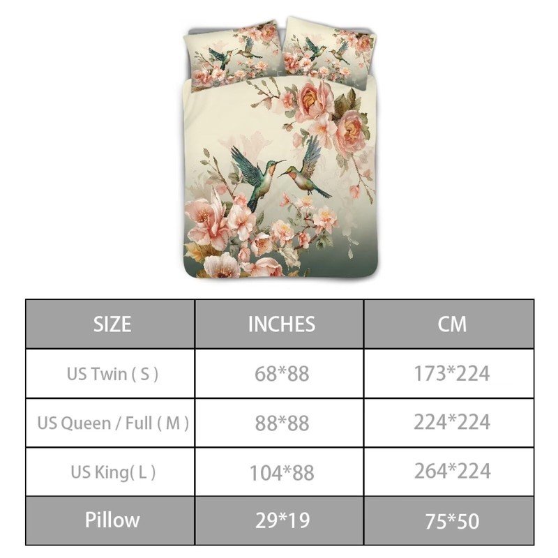 ZFRXIGN Flower Hummingbirds Bedding Set Queen Size Comforter Set 3
