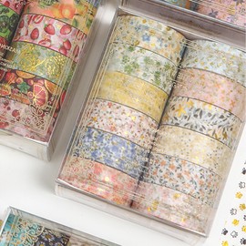Songdao 12 Rolls Charming Washi Tape Set Gold Silver Foil Detailing Arts Adhesive Tapes Basic Patterns Decorative Masking Tape Sets for Craft, Kids, Scrapbook, DIY, Gift Wrapping (Spring Bloom)