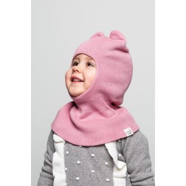 KNITAS Slip-On Hat Scarf Hats Made of Cotton for Baby Children I Winter Warm Knitted Balaclava for Boys and Girls 3-12 Months I Double Layer Hat, pink