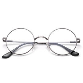Pro Acme Blue Light Blocking Glasses Retro Small Round Metal Frame for Women and Men （Gunmetal）
