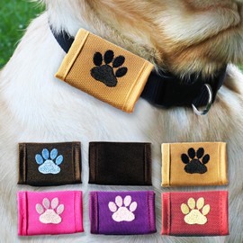 Dapper Dog Pet Tag Silencer and AirTag Holder - Ballistic Nylon (Tan with Black Paw Print)