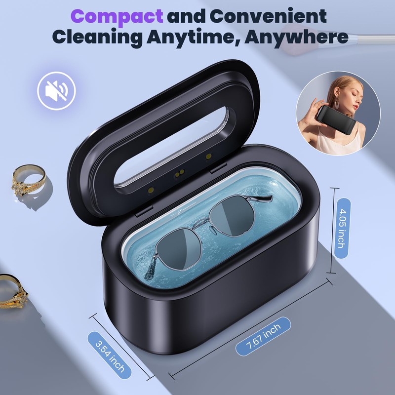 Ultrasonic Jewelry Cleaner, 48KHz Professional Ultrasonic Cleaner for Eyeglasses, Rings,