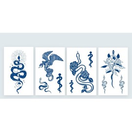 4 Sheets Temporary Snake Tattoo Semi-Permanent Cobra Tattoo Long-Lasting Tattoo Semi-Snake4
