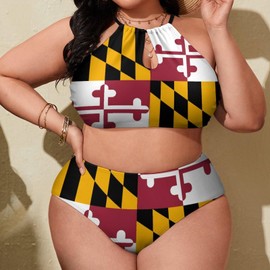 Tailbox Maryland State Md Flags Bikini Sets Swimsuits Plus Size for Women Two Piece Swimwear Slimming Bathing Suits Beachwear 2XL