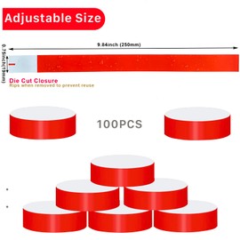 Lopau Red Event Wristbands, 100 Count, Waterproof, Laminated Paper, Perfect for Events & Access Control