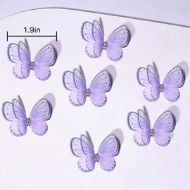 MZLUWM16PCS Cute Butterfly Hair Clips，Non-Slip Rhinestone Double Layer Organza Barrettes，Wedding Headwear Rave Festival Concert Butterfly Hair Accessories for girls and Women (Purple)