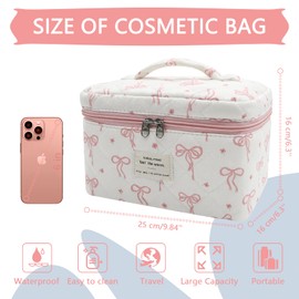 Large Makeup Bag, Cute Cosmetic Bag for Women Girls, Floral Coquette Aesthetic Toiletry Bag, Travel Make Up Organizer Bag (Pink Small Butterfly)