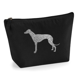 Greyhound Make Up Bag, Black Canvas Cosmetic Bag, Greyhound Gift, Greyhound Mum, Gift for Greyhound Lover