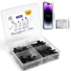 CLOUDSALE 100 Pack Safety Pins – 4 sizes (17mm, 20mm, 25mm, 31mm), black color-coated, rust-resistant steel, sharp-edged pins with clasp for arts & crafts, clothing, sewing, and dressmaking