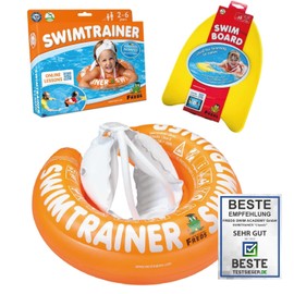 FREDS SWIM ACADEMY Swim Trainer Classic Orange + Swim Board - Swimming Set for Children from 2 to 6 Years, Inflatable Swimming Aid & Swimming Board for Water Accustomisation and Swimming Promotion