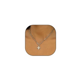 YOOESTORES82 Trendy Gold Paperclip Chain Cross Pendant Necklace, Minimalist Melt Texture Charm, Chunky Statement Jewelry Gift for Fashion Women (Silver)