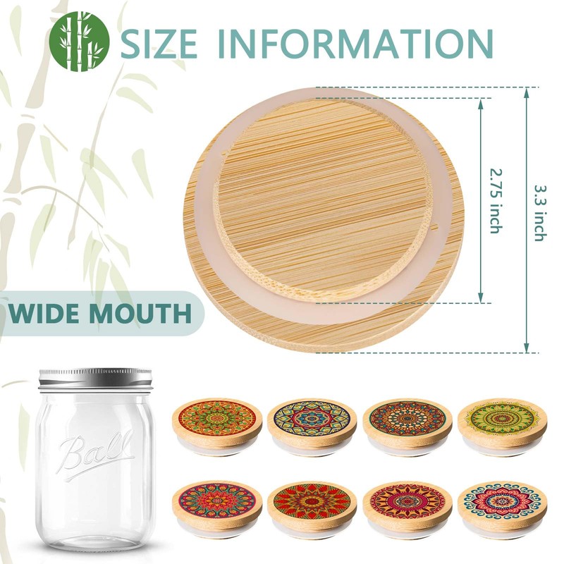 Beeveer 8 Pcs Bamboo Mason Jar Lids Regular Mouth Storage