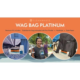 Cleanwaste Wag Bag Platinum (Single Pack) - Portable Toilet Kit with Gelling Poo Powder, Wipe, and Toilet Paper - Heavy Duty Triple Barrier Bag - No Leaks, No Odors