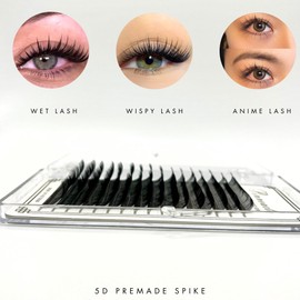 Promade Wet Narrow Fans | Premade Spikes | 5D Spike Flat Base For Wispy, Wet Mascara Lash, Anime Lash Extensions | For Professional Lash Extension | Handmade in Vietnam | Pinneacle Lash | Mix 8 sizes in 1 | 0.07 (D curl)