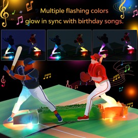 Magic Ants Musical 3D Pop-Up Baseball Card, Plays "Happy Birthday to You" Tune, Light-Up Baseball Scene with Batting & Pitching Players, Interactive Greeting Card for Baseball Fans, Players, Coaches, Collectors
