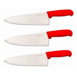 Columbia Cutlery 8 in Commercial Chef Cook Knife - Red Fibrox Handle - Razor Sharp and Dishwasher Friendly (3 Pack - 8 in Red Chef)