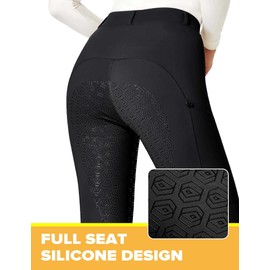 FitsT4 Sports Women's Full Seat Riding Tights with Zipper Pockets Horseback Riding Pants Equestrian Breeches for Women Black L