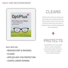 OptiPlus Anti Fog Lens Wipes l Pre-Moistened l Cleaning Wipes for Glasses, Laptops Screens, Smart Phones, Optical Lens, Goggles, and Watch Screen l Quick-Dry & Scratch-Free l Two Pack of 100 Pack