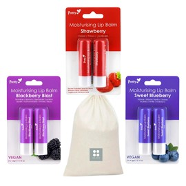 Lip Care Balm Multipack Set for Repair and Relief with Pretty Stick Lip Balm 4.3g - Blackberry, Strawberry and Blueberry Bundled with SAESR Handy Carry Pouch.
