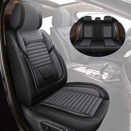 DISUTOGO Seat Covers Full Set Fit for Toyota Camry 2012-2025 Leather Car Seat Covers for Camry Waterproof Seat Protectors Automotive Seat Cushion with Airbag Compatible (5 Seats,Black&Dark Grey)