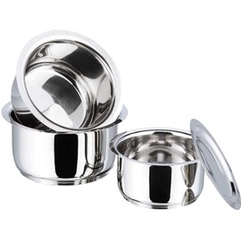 ARTISENIA 3 Pcs Stainless Steel Induction & Gas Stove Friendly Container Pot Set | Stainless Steel Tope Cookware Set with Lids