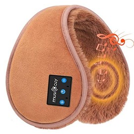 Headphones Earmuffs Ear Warmers Wireless EarMuffs  Built-in HD Speakers and Microphone with Carry Bag for Biking Running Cool Tech Gadgets Gifts Winter - Color: Brown, Style: Flat