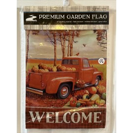 Valley View Welcome Fall Garden Orange Pickup Truck 12.5" X 18" Autumn Pumpkin Farmhouse