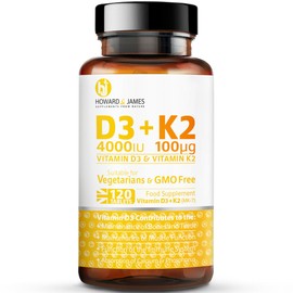HOWARD & JAMES HOWARD & JAMES Vitamin D3 4000iu Plus Vitamin K2 100ug 120 High Strength Vegetarian Tablets