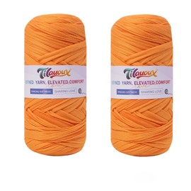100% Elastic T-Shirt Yarn 2 Pack 200g Each, 95% Polyester 5% Spandex Chunky Knitting Yarn for Crochet Bags & DIY Projects, Stretchable Soft Fabric Yarn for Beginners (Sweet Orange-20)