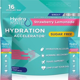 HydroMATE Electrolytes Powder No Sugar Strawberry Lemonade Sugar Free Hydration Packets Keto Party Favors Sticks with Vitamin C 16 Sticks