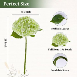 BonBloom's 3 Pcs Green Hydrangea Artificial Flowers 21" Real Touch Green Hydrangea Faux Hydrangea Flowers for Centerpieces Table Home Outdoor Party Floral Arrangements Wedding Decor