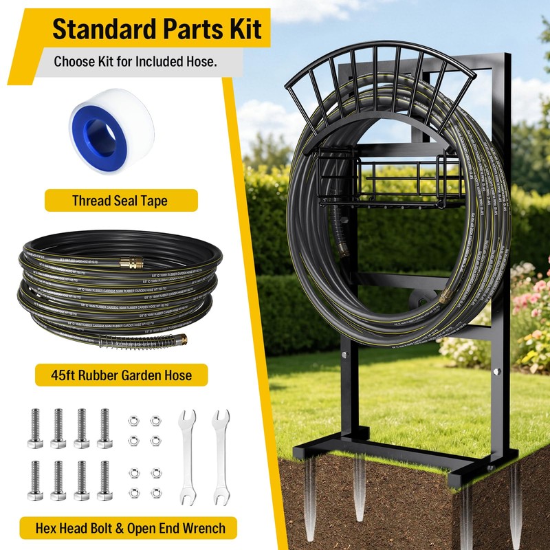 Heavy Duty Garden Hose Holder include 45ft Rubber Hose 5/8"