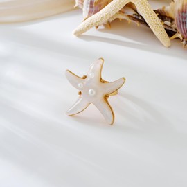 WOWORAMA Chunky Starfish Rings for Women White Resin Pearl Star Rings Adjustable Ocean Sea Star Open Ring Summer Beach Starfish Shell Statement Ring