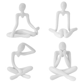 LUWOO 4 Pack Plastic Thinker Statue Decor, Abstract Style Sculptures Decoration, Bookshelf Desktop Art Figurines Decor for Office, Home (White)