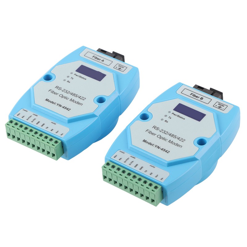 2Pcs RS485/422/232 Fiber Optic Converter Bidirectional Transimitter Receiver Modem Transmission