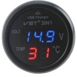Origin VST31ORG Compact Car Voltage Thermometer USB Charging Compatible with 12-24V All-In-Car Multimeter Voltage Blue