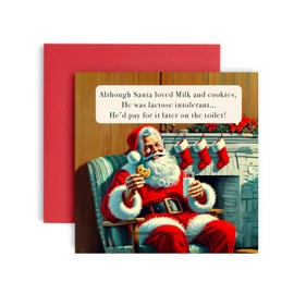 Huxters Funny Christmas Card Santa Lactose Intolerant Christmas card for Men Son Dad Brother Uncle and Nephew Laughter - 14.8cm