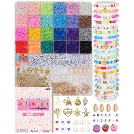 Mio Angle Clay Beads Bracelet Making Kit 24 Colors Flat Preppy Beads for Friendship Jewelry Making Polymer Heishi Beads with Charms Gifts for Teen Girls Crafts for Girls Ages 8-12