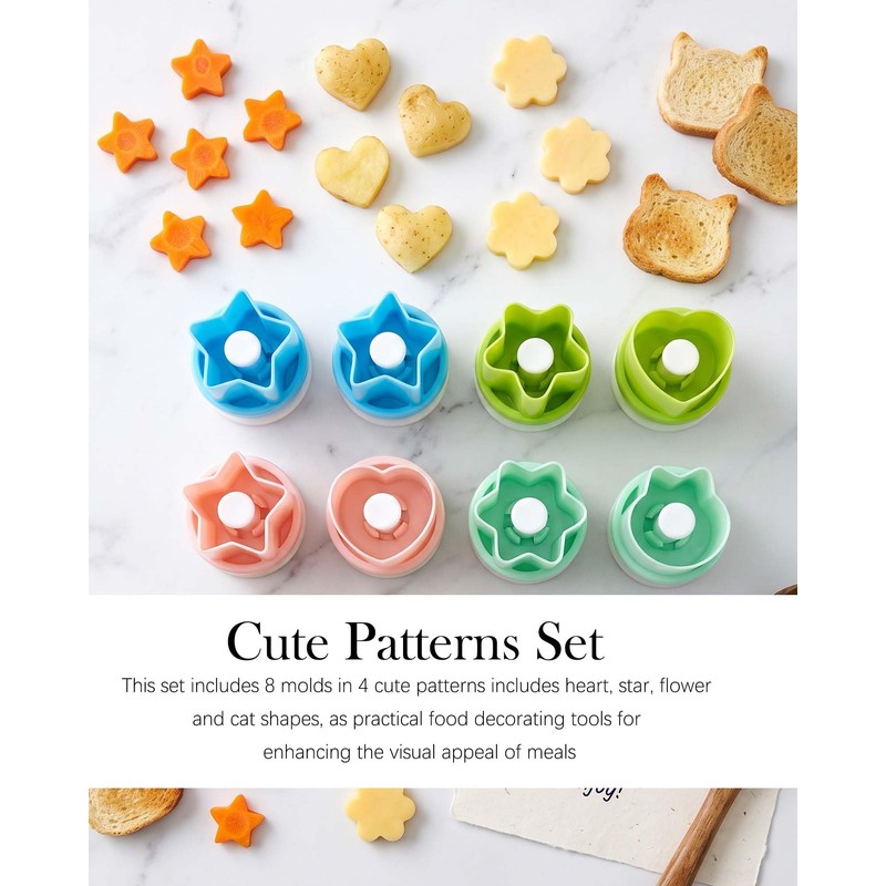8 Pack Vegetable Cutter Shapes Cookie Cutters Set, Push‑Type,Green Pink