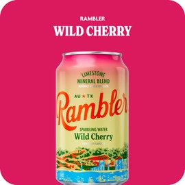 AUTX RAMBLER Sparkling Water, Texas Limestone Mineral Blend, Wild Cherry Flavor, 12-Ounce Cans, 12-Pack