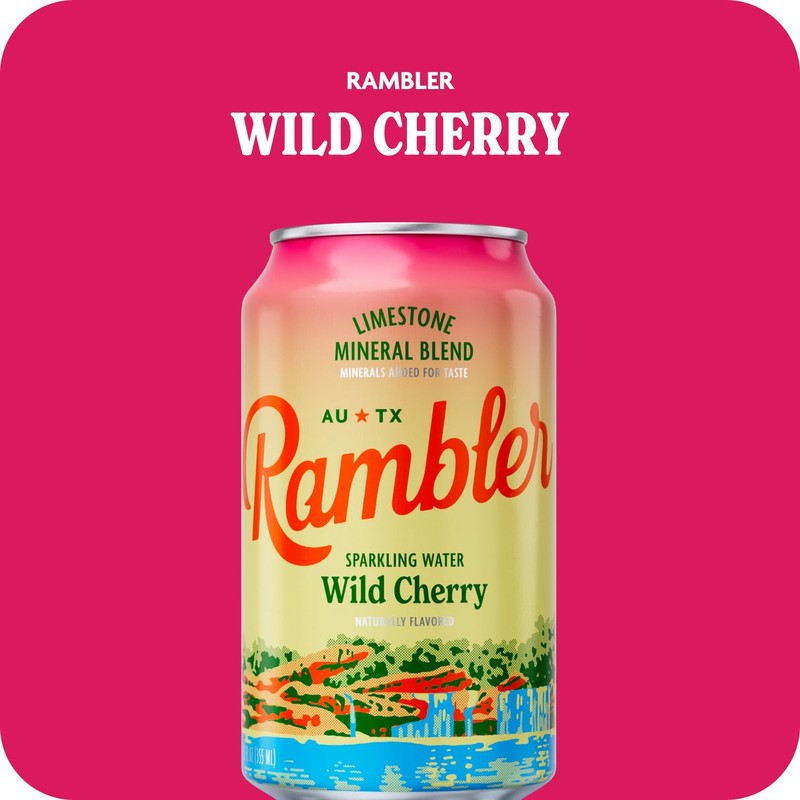 AUTX RAMBLER Sparkling Water, Texas Limestone Mineral Blend, Wild Cherry