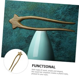 Ipetboom Elegant Wooden Stick Hairpin for Bun Chignon u Shape Decorative Hair Stick for Women Star Accents